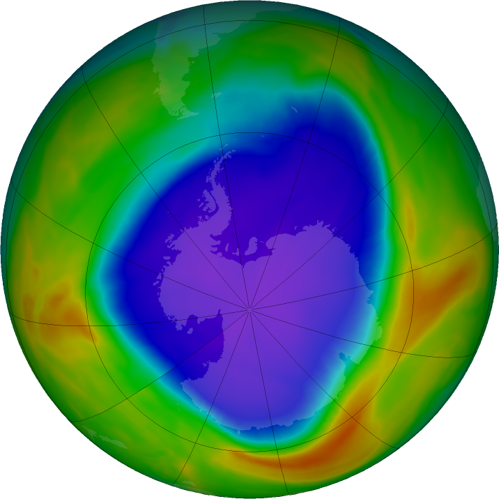 Antarctic ozone map for 20 October 2018